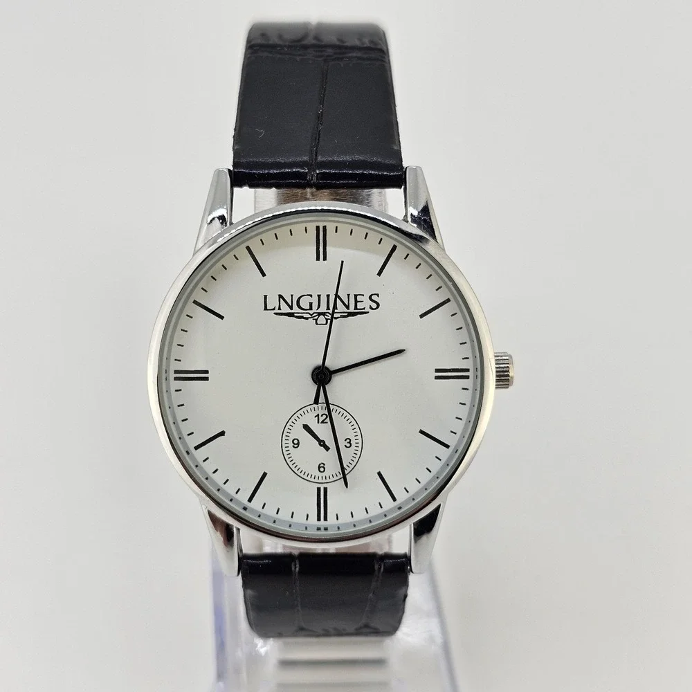 Women's Analog Watch 36MM White Dial Black Faux Leather Bands NEW‎ Battery